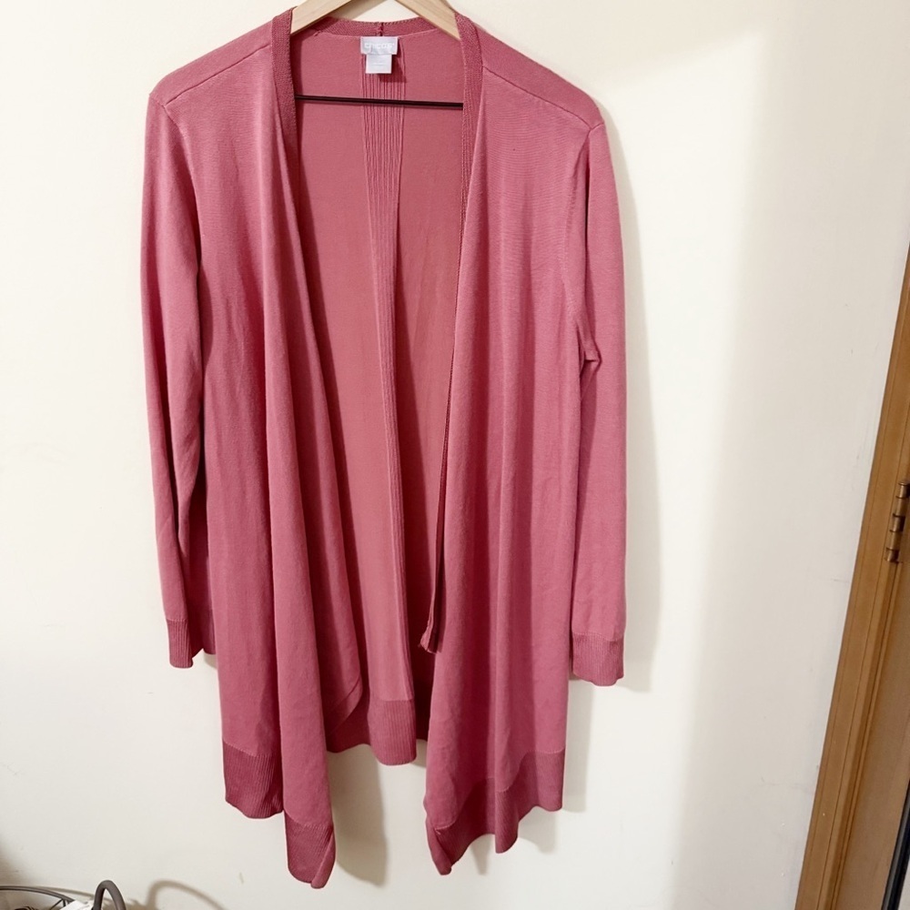 Chicos Womens Pink Open Front Cardigan Size 2 US Large Lightweight Fall